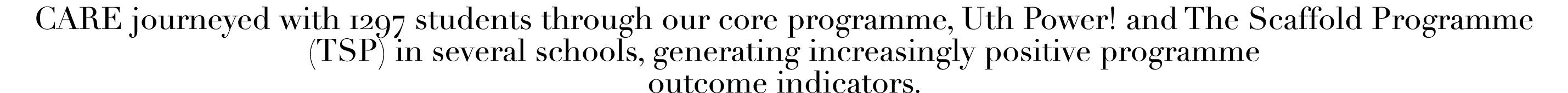 CARE journeyed with 1297 students through our core programme, Uth Power  and The Scaffold Programme (TSP) in several    