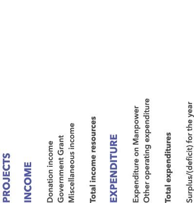 Projects Income Donation income Government Grant Miscellaneous income Total income resources EXPENDITURE Expenditure ...