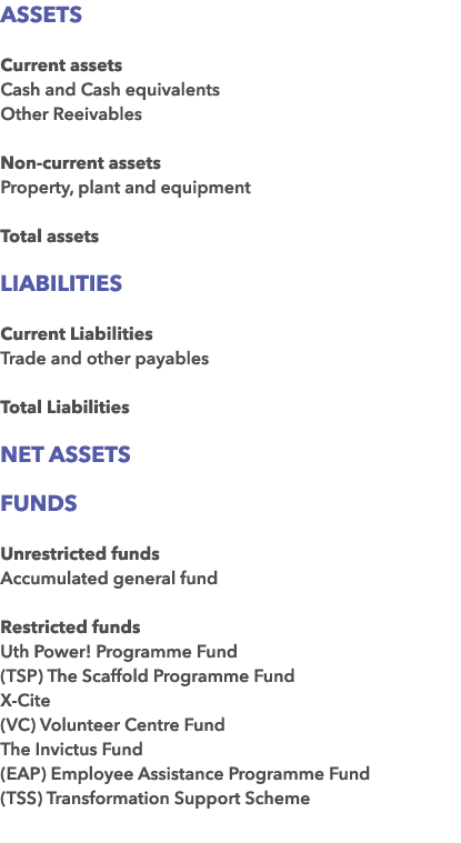ASSETS Current assets Cash and Cash equivalents Other Reeivables Non current assets Property, plant and equipment Tot...
