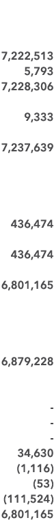  7,222,513 5,793 7,228,306 9,333 7,237,639 436,474 436,474 6,801,165 6,879,228 34,630 (1,116) (53) (111,524) 6,801,165