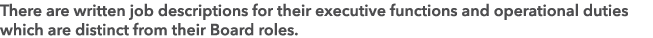 There are written job descriptions for their executive functions and operational duties which are distinct from their...