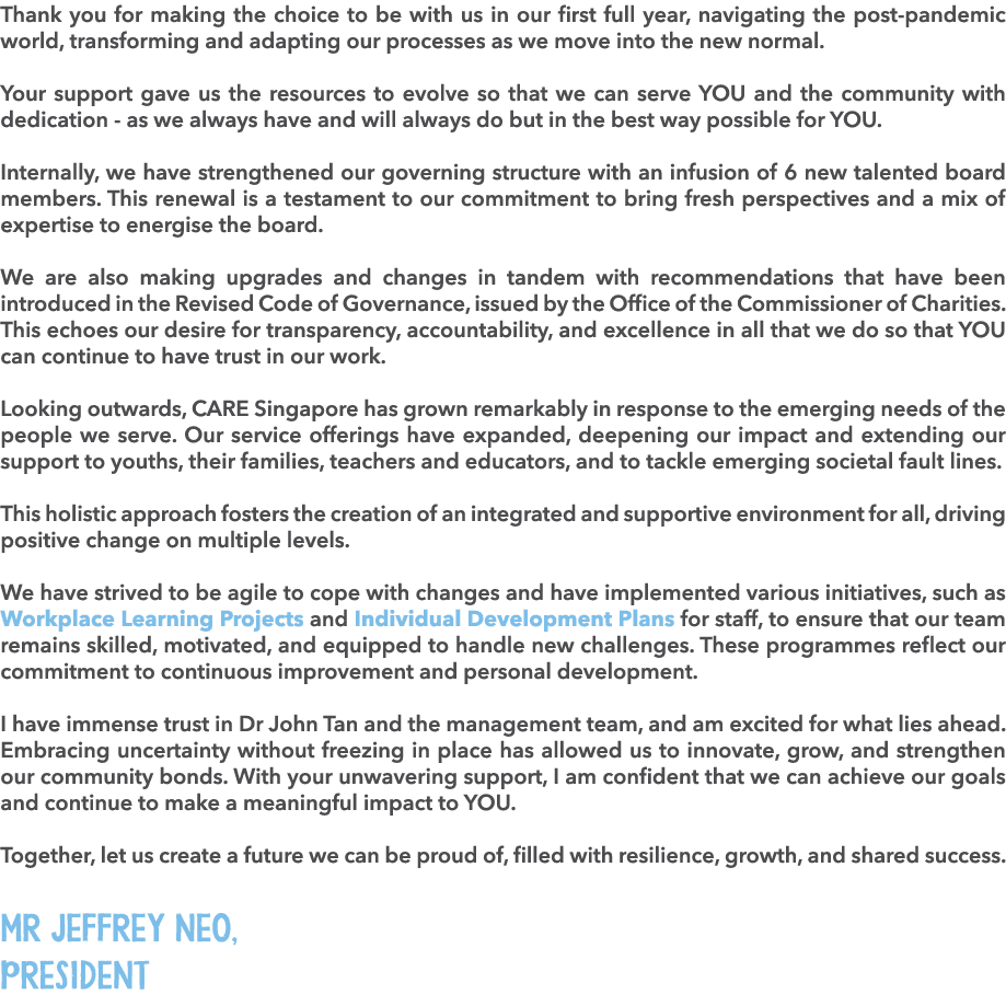 Thank you for making the choice to be with us in our first full year, navigating the post pandemic world, transformin...