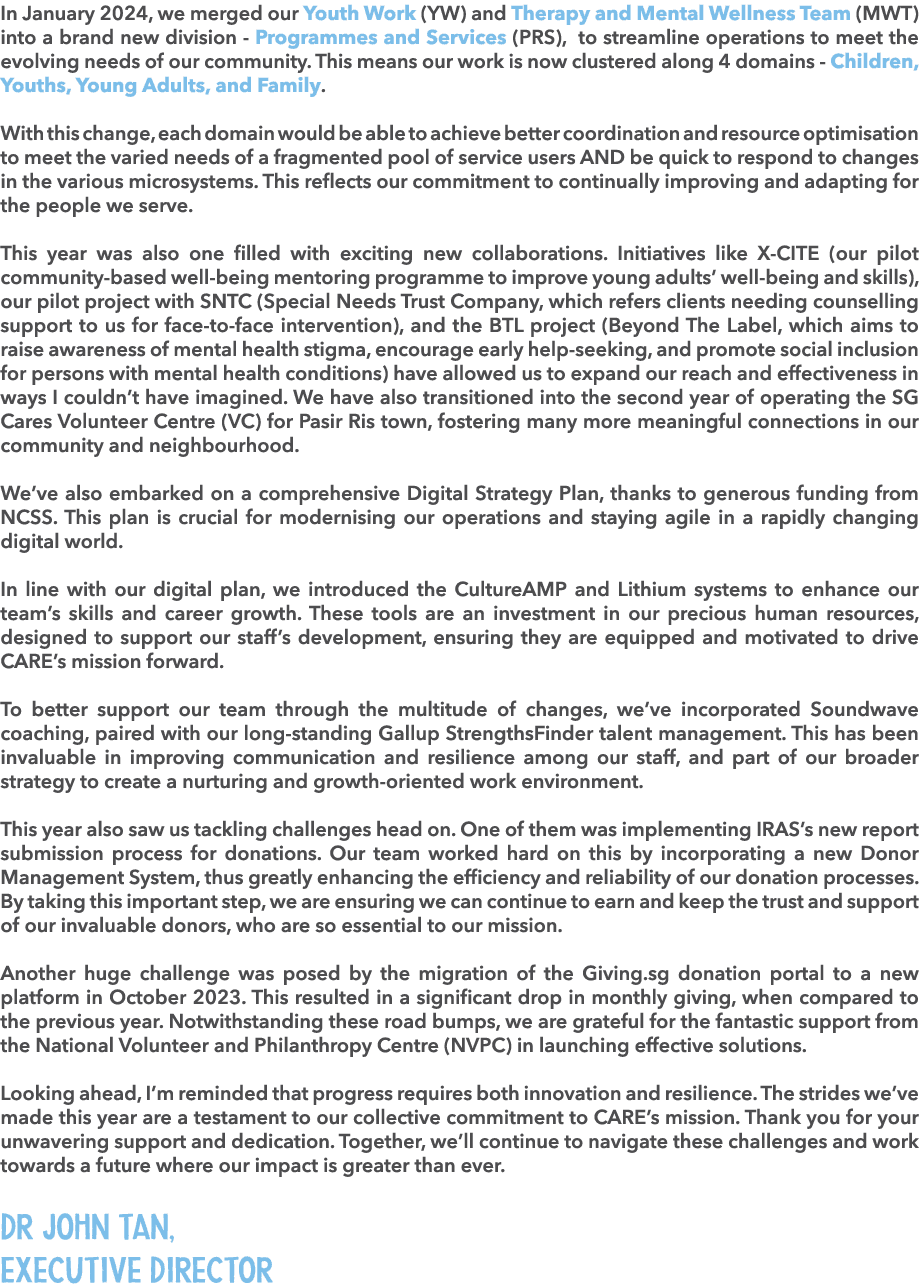 In January 2024, we merged our Youth Work (YW) and Therapy and Mental Wellness Team (MWT) into a brand new division P...