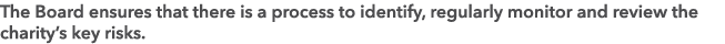 The Board ensures that there is a process to identify, regularly monitor and review the charity’s key risks.