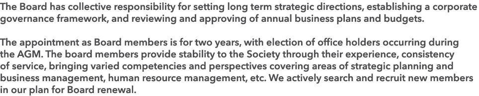 The Board has collective responsibility for setting long term strategic directions, establishing a corporate governan...
